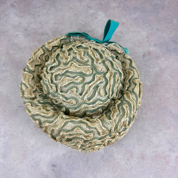 Vintage Ladies Pillbox Hat Miss Gwenn Jr. Hat New York Paris Beige Teal Read main image 11